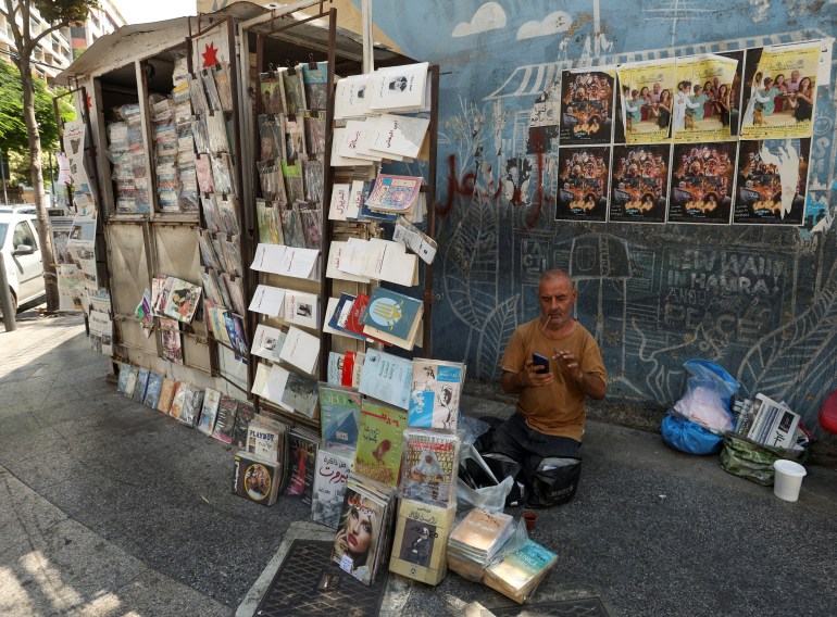 A man sells books in Hamra, Beirut, Lebanon