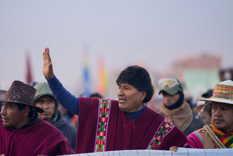 Former Bolivian President Evo Morales marches with supporters to the capital to protest against the government in El Alto, Bolivia, September 23, 2024. [AP Photo/Juan Karita]