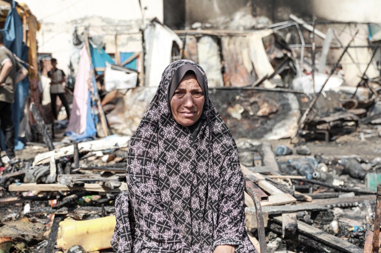 Jamalat Wadi in the midst of the destruction left by Israel bombing a displacement camp in the courtyard of Al-Aqsa Martyr's Hospital. On October 14, 2024 