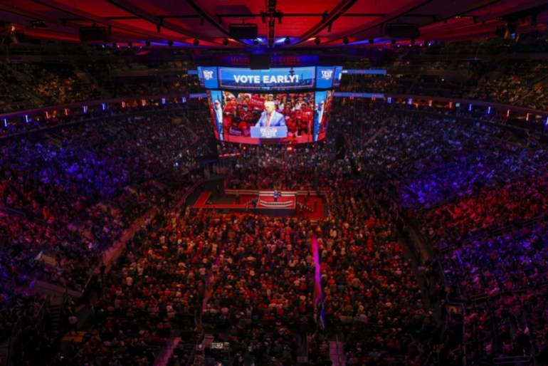 Donald Trump speaks during a rally at Madison Square Garden