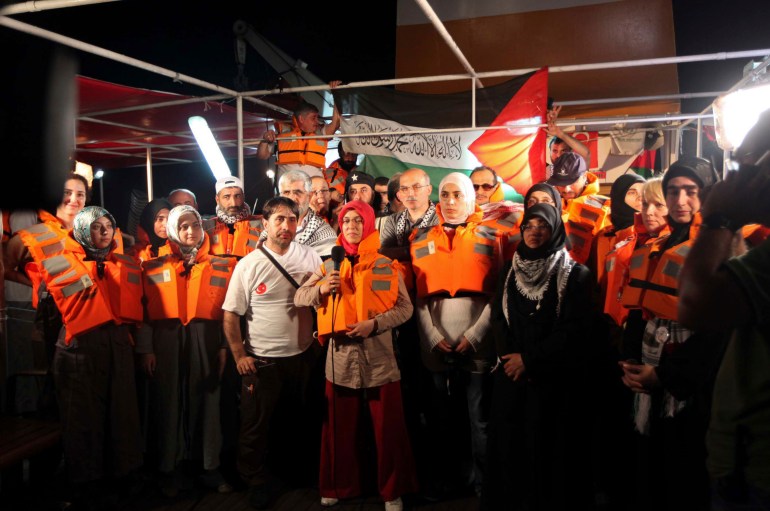 A news conference on board the Turkish ship Mavi Marmara. 