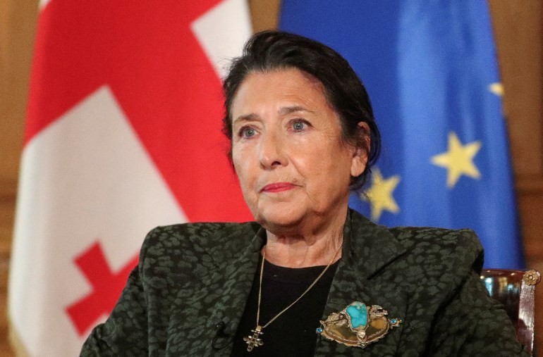 Georgia's President Salome Zourabichvili speaks during an interview with Reuters following the recent parliamentary election in Tbilisi, Georgia