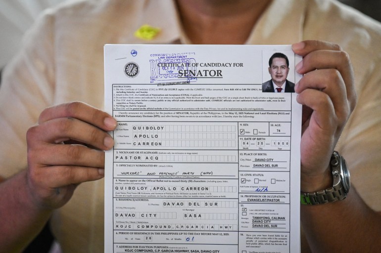 The papers for Quiboloy to run as a Senator in the 2025 elections