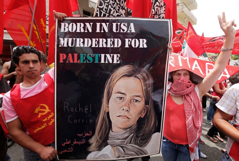 Aa poster of peace activist Rachel Corrie.