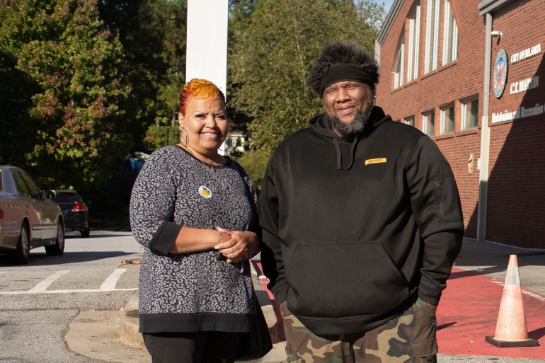 Carolyn Sanders and Detoine Sanders vote in southwest Atlanta, Georgia