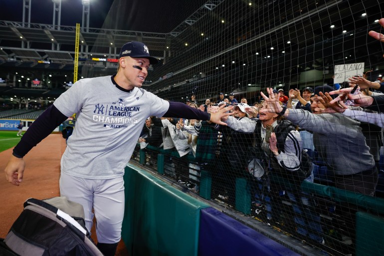 Aaron Judge interacts with fans.