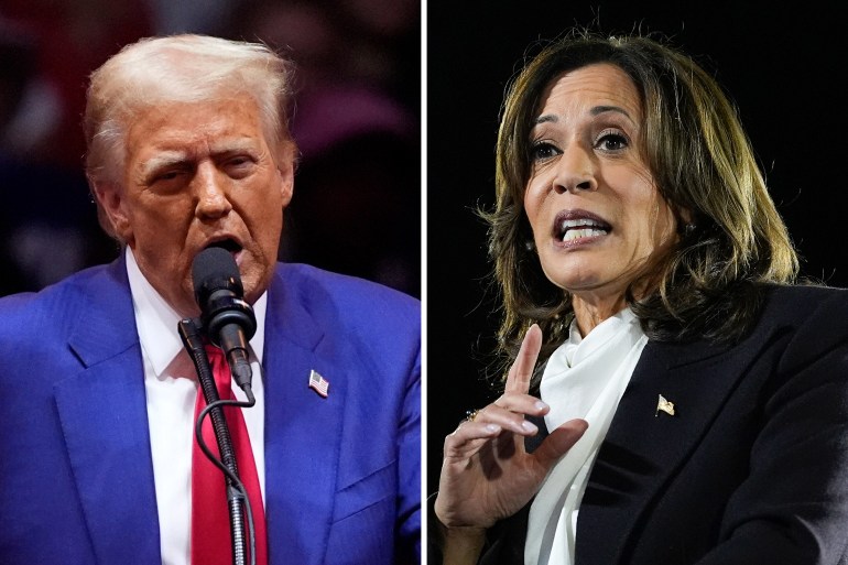 Photos of Donald Trump and Kamala Harris side by side