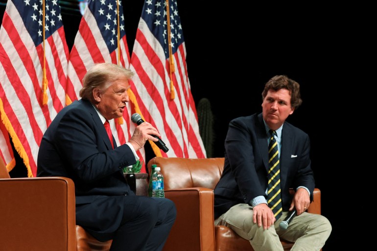 Donald Trump sits down for an interview with Tucker Carlson in Glendale