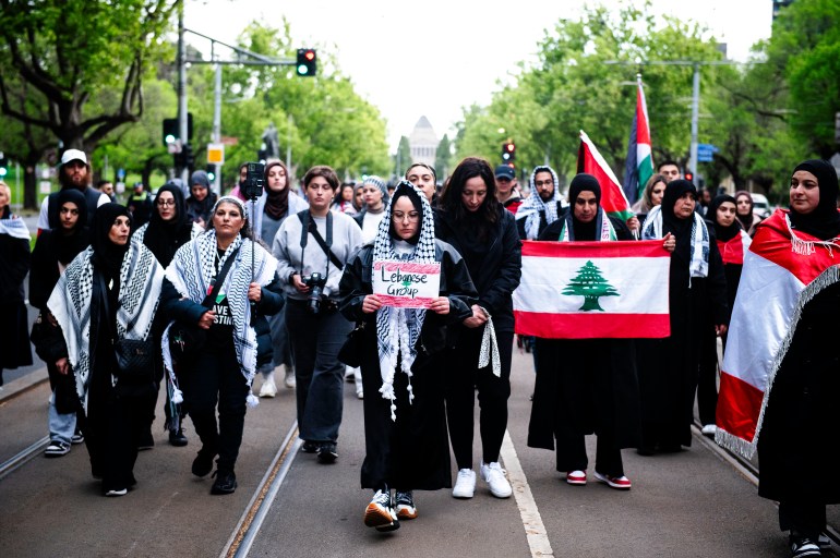 While protests have centred on the ongoing genocide in Gaza, the attacks in Lebanon have also come to the forefront of community action, such as this vigil held in Melbourne's St Kilda Road on October 7, 2024 [Ali MC/Al Jazeera]