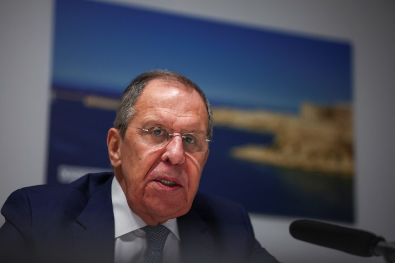 Russia's Foreign Minister Sergei Lavrov speaks to the media as he attends the 31st Organization for Security and Co-operation in Europe (OSCE) Ministerial Council in Ta'Qali, Malta, December 5, 2024. REUTERS/Florion Goga