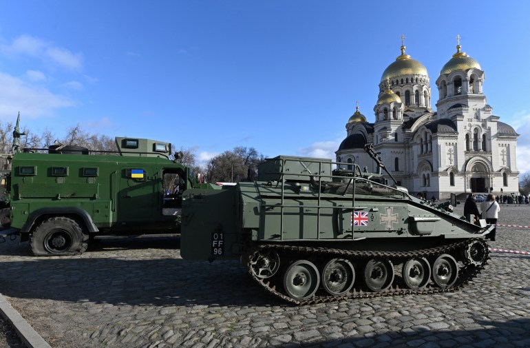 FV103 Spartan and Varta armoured personnel carriers are on display at an exhibition of Ukrainian troops' weaponry and hardware, which according to organizers were captured by Russia's forces in the course of a military conflict with Ukraine, in the city of Novocherkassk in Rostov Region, Russia December 13, 2024. REUTERS/Sergey Pivovarov