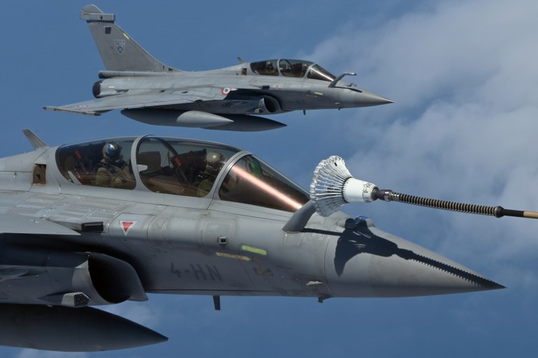 A combat aircraft demonstration by the French Air Force.