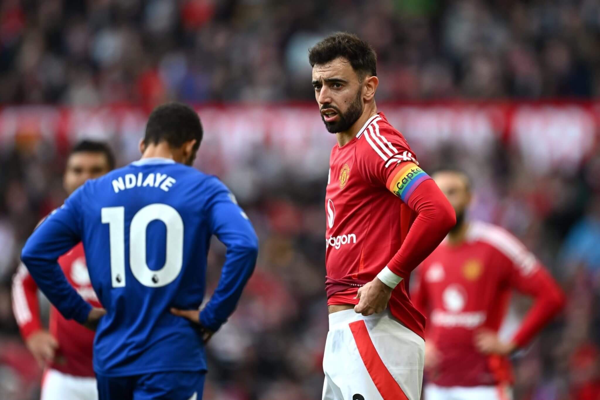 United captain Fernandes wore a rainbow armband in the game against Everton (Gareth Copley/Getty Images)