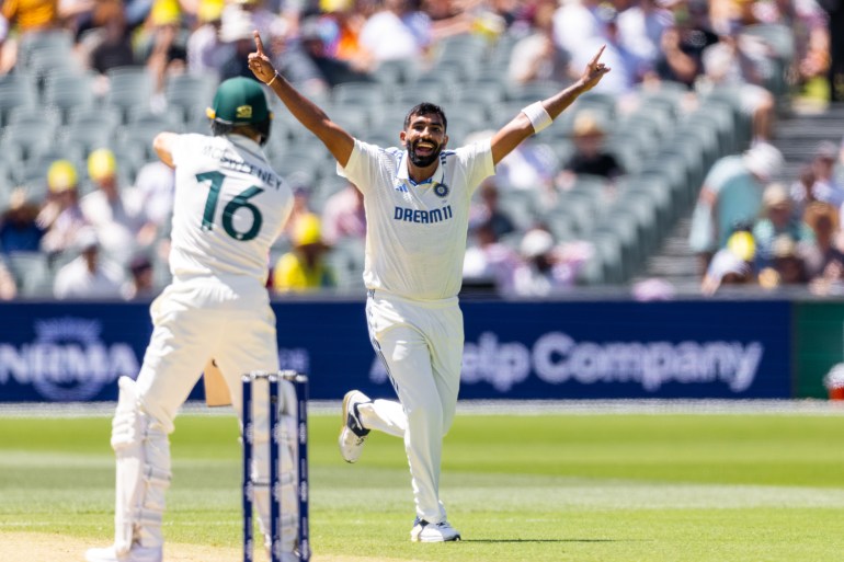 ADELAIDE, AUSTRALIA - DECEMBER 07: Jasprit Bumrah of India celebrates after taking a wicket during Day 2 of the NRMA Insurance Day-Night Test match between Australia and India at the Adelaide Oval on December 07, 2024 in Adelaide, Australia. (Photo by Santanu Banik/Speed Media/Icon Sportswire via Getty Images)